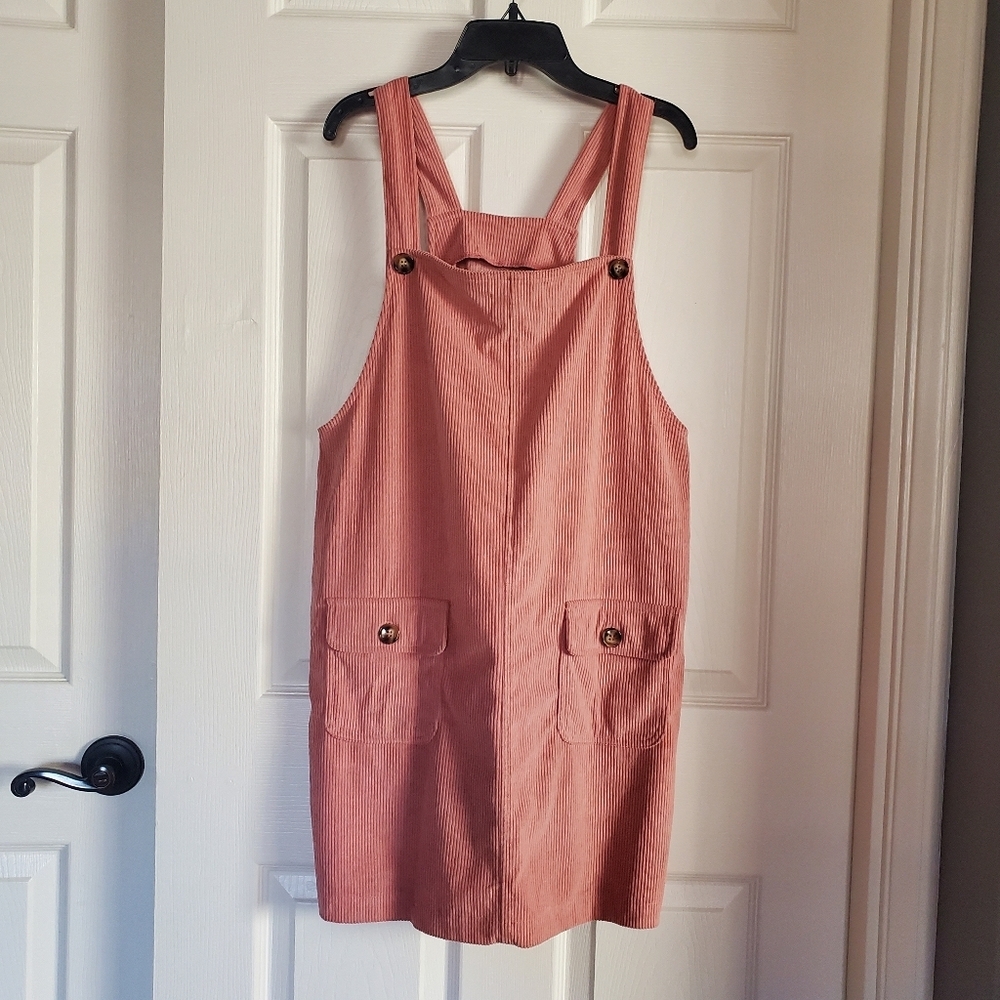 Pink Corduroy Overall Dress With Pockets Size Small Unbranded
